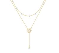 Hao Wu Xuan Double-layer Y Larit Necklace, Danity Flower Pendant Necklace for Women With Pearls Chain Party Jewelry