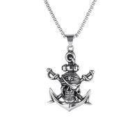 Hao Wu Xuan Double Swords Skull Pendant Necklace For Men Hip Hop Cool Style Retro Silver Color Stainless Steel Skeleton Neck Jewelry Gifts