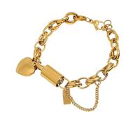 Hao Wu Xuan DZ Gold Color Thick Chain Stainless Steel Bracelets for Women Fashion Design Heart Love Pendant Wrist Jewelry