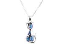 Hao Wu Xuan Elegant Female Blue synthesis synthesis Necklace Oval Mysterious Cat Necklaces Pendants Fashion Animal Jewelry Birthday Gift