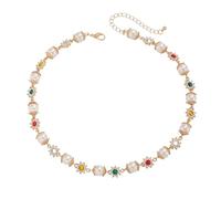 Hao Wu Xuan Elegant Imitation Pearl Beads Chain Necklace for Women Clar Wed Bridal Goth Rhinestone Choker Party Jewelry Gifts