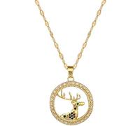 Hao Wu Xuan Elegant Lucky Deer Round Pendant Necklace for Women Fashion and Versatile Trend Stainless Steel Chain Jewelry Love Gifts