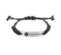 Hao Wu Xuan Engraving Medical Alert ID Bracelets for Women Man Unisex Size Adjustable Cord Rope Nameplate Jewelry