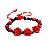 Hao Wu Xuan Ethnic Female Rose Rope Bracelet For Women Fashion Jewelry Flower Handmade Woven Red String Beads Adjustable Thread Girls Gifts