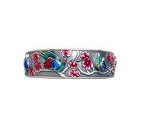 Hao Wu Xuan Ethnic Style r Picturesque Magpie Plum Blossom Bracelet for Women Embossed Vintage Colored Enamel Bangles Jewelry