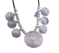 Hao Wu Xuan Ethnic Vintage Tibetan Silver Cor Necklaces Round Coin Carved Flowers Pendants Necklaces For Women Tribal Jewelry