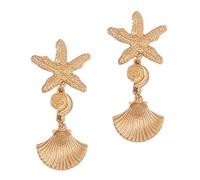 Hao Wu Xuan European and American Fashion Large Starfish Earrings for Women Gold Color Starfish Shell Asymmetric Earring Beach Jewelry