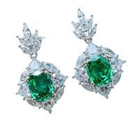 Hao Wu Xuan European and American Gorgeous Flowers Ladies Earrings Inlaid with Retro Green Zircon Bright Elegant Wedding Bridal Jewelry