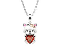 Hao Wu Xuan Exquisite Heart Shaped Red Crystal Cute Bow Cat Pendant Necklace Fashion Women Necklace Romantic Jewelry Gift Necklace for Women
