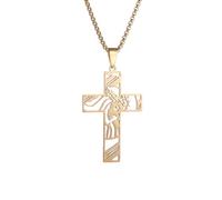 Hao Wu Xuan Exquisite Stainless Steel Jesus Cross Pendant Necklace for Men Women Catholic Prayer Jewelry