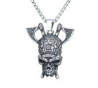 Hao Wu Xuan fashion 2024 Viking Skull With Axe And Celtic Knot Pendant Necklace Fashion Chain Man Women Vintage Accessories