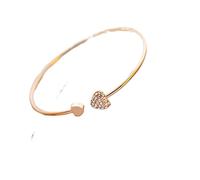 Hao Wu Xuan Fashion Adjustable Crystal Double Heart Bow Bilezik Cuff Opening Bracelet For Women Jewelry Gifts