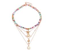 Hao Wu Xuan Fashion Bohemia Soft Clay Shell Star Sun Pendant Chain Layered Necklace for Women Girls Summer Beach Simple Layered Necklace