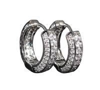 Hao Wu Xuan Fashion Dazzling Micro Paved Cz Stones Bling Silver Color Hoop Earrings for Men Trend Women Anti-Allergic Ear Jewelry