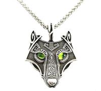 Hao Wu Xuan fashion Goth Wolf Pendant With Green Crystal Eyes Viking Amulet Talisman Necklace For Men Women prezzie