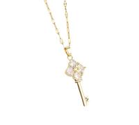 Hao Wu Xuan Fashion Lucky Key Zircon Pendant Necklace for Women Exquisite Girl Party Decoration Birthday Holiday Jewelry Gifts for Friends