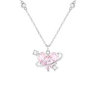 Hao Wu Xuan Fashion Punk Chain Necklace Y2k Crystal Pink Zircon Heart Pendant Necklace for Women Elegant Charm Clavicle Choker Jewelry Gifts