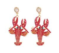 Hao Wu Xuan Fashion Red Enamel Lobster Dangle Earrings For Women Summer Holiday Beach Ocean Animal Creative Party Jewelry Accessories Gift