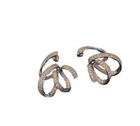 Hao Wu Xuan Fashion Ribbon Shaped Earrings Female Trendy Luxury Silver Color Brilliant Jewelry for Engagement Ceremony Party
