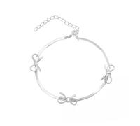 Hao Wu Xuan Fashion Silver Color Snake Bones Bow Bracelet for Women Girls Sweet Charm Bowknot Short Clavicle Chain Necklace Jewelry Set