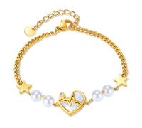 Hao Wu Xuan Fashion simple five-pointed star stainless steel hand decoration temperament mothershell heartbeat pearl bracelet female