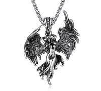 Hao Wu Xuan Fashion Stainless Steel Fallen Angel Necklace for Woman Punk Angel Wings Pendant Unique Simple Couple Gift Jewelry Accessories