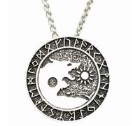 Hao Wu Xuan fashion Viking Runes Sun Protection Wolf Amulet Pendant Goth Necklace Mens Womens Talisman prezzie