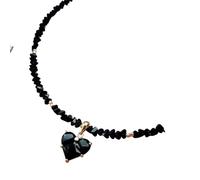 Hao Wu Xuan Fashion Vintage Zircon Heart Pendant Necklace For Women Female Boho Geometric Baroque Transparent Crystal Chain Jewelry