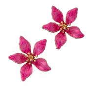 Hao Wu Xuan Flower Enamel Petal Post Earrings For Women Fashion Jewelry Textured Romantic Styles Classic Holiday Accessories 500