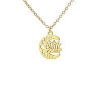 Hao Wu Xuan Flower Lotus Moon Pendant Necklace For Women Stainless Steel Necklaces Chakra Healing Balance Charm Chain Jewelry Gift