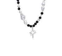 Hao Wu Xuan Four Stars Necklace Crack Imitation Pearl Beaded Neck Chain Star Pendant Chain Party Quadruple Star Jewelry Accessories