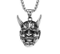 Hao Wu Xuan Ghost Head Men Necklace Bushido Prajna Mask Warrior 316L Stainless Steel Pendant Chain Rock Rap for Biker Male Jewelry Best Gift