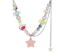 Hao Wu Xuan Gifts Sweet Dopamine Beaded Necklace Colorful Style Star Love Pendant Candy Star Beaded Clavicle Necklace