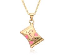 Hao Wu Xuan Gold Candy Pendant Letter SWEET Rectangle Necklace Three Enamel Little Hearts Charms Jewelry Gift for Girlfriend Lover