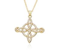 Hao Wu Xuan Gold Color Celtic Knot Charms Zircon Witchcraft Lucky Necklace for Women Irish Amulet Choker Pendant Diy Jewelry