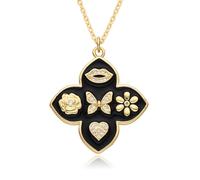 Hao Wu Xuan Gold Color Four-leaf Clover Charms Inlaid Zircon for Women Black White Lip Rose Choker Chain Pendant DIY Jewelry