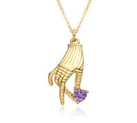 Hao Wu Xuan Gold Color Hand Charms Purple Micro-inlaid Heart Necklace for Women Wing Devil Eye Choker Chain Pendant DIY Jewelry