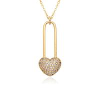 Hao Wu Xuan Gold Color Heart Pin Eardrops Charms Inlaid Zircon Necklace for Women Choker Chain Earring Pendant DIY Jewelry