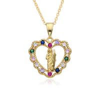 Hao Wu Xuan Gold Color Heart St. Jude Mary Charms Colored Cubic Guadalupe Necklace for Women Choker Pendant DIY Jewelry