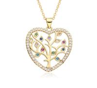 Hao Wu Xuan Gold Color Hollow Heart Planet Tree Life Bow Charms Inlaid Necklace for Women Choker Chain Pendant DIY Jewelry