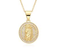 Hao Wu Xuan Gold Color Our Lady St. Jude Virgen del Valle Charms Cubic Mary Necklace for Women Men Pendant DIY Jewelry Making Gift