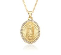 Hao Wu Xuan Gold Color Oval Guadalupe San Judas Charms Cubic St. Jude Necklace for Women Choker Chain Pendant for DIY Jewelry