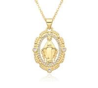 Hao Wu Xuan Gold Color Oval Guadalupe San Judas St. Benedict Charms Cubic Mary St. Jude Necklace for Women Pendant Jewelry