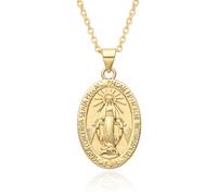 Hao Wu Xuan Gold Color Oval Mary San Judas Charms Cubic St. Jude Necklace for Women Choker Chain Pendant Jewelry Gift