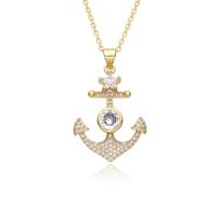Hao Wu Xuan Gold Color Portrait Anchor Flower Necklace for Women Men Cubic Charms Clavicle Chain Pendant DIY Jewelry Accessories