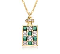 Hao Wu Xuan Gold Color Rectangle Perfume Bottle Charms Green Inlaid Necklace for Women Choker Pendant Jewelry Making DIY Accessories