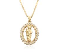 Hao Wu Xuan Gold Color Round Hollow Cross San Judas Charms Cubic St. Jude Necklace for Women/Men Choker Pendant DIY Jewelry