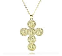 Hao Wu Xuan Gold Color Round St. Benedict Mary Cross Charms for Necklace Bracelet Earrings Pave Jude Pendant DIY Jewelry Accessory