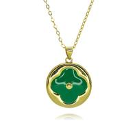 Hao Wu Xuan Gold Colored Enamel Four-leaf Clover Round Charms for DIY Jewelry Making Good Luck Coin Pendant Jewelry Gifts