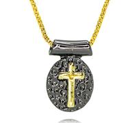 Hao Wu Xuan Gold Cross Oval Charms for Necklace DIY Jewelry Making Black Pendant Jewelry Gifts
